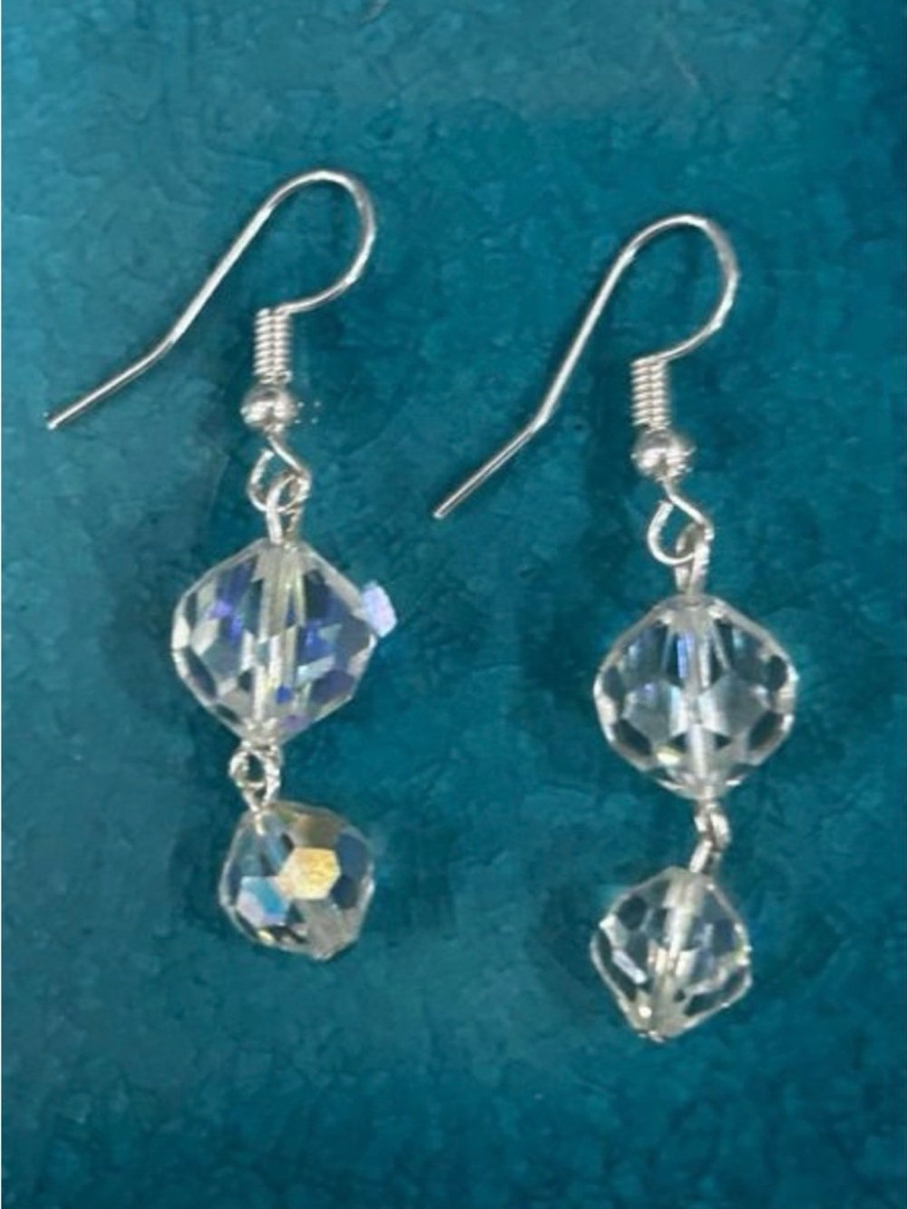 Vintage Choker Necklace & Dangling Earrings Set Clear Faceted Czech Glass Beads - Picture 7 of 10